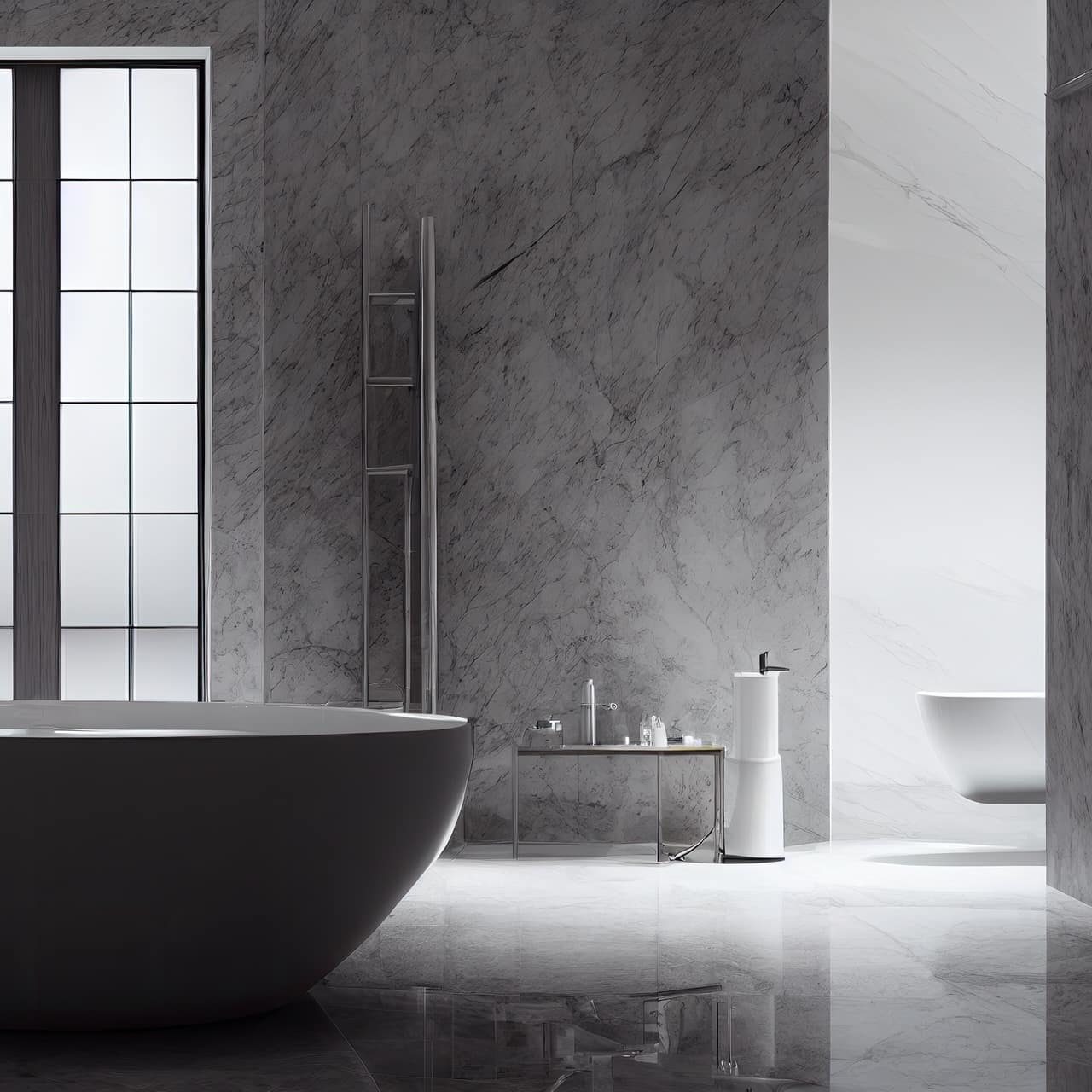 This image features a stand alone bathtub.